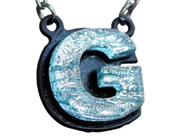 G letter Initial Necklace Personalized Gift for her Silver color Fused Dichroic Glass on a Stainless Steel base