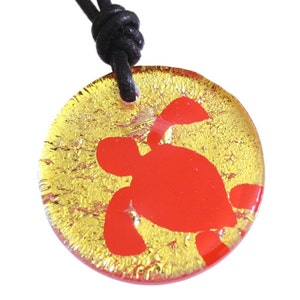 Sea Turtle Dichroic Glass Gold Color on Red Pendant Hawaiian Jewelry Honu sea turtle image 1