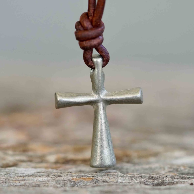 Mens Leather Cross Necklace Mens Jewelry Cross Pendant Etsy