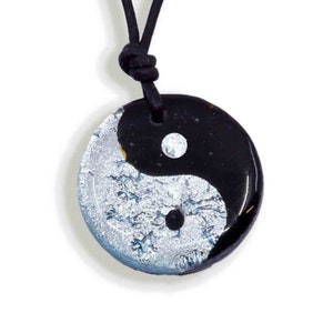 Dichroic Glass Yin Yang Necklace: Handmade Leather Cord Pendant