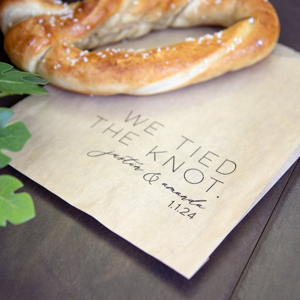 We Tied the Knot - Grease Resistant Pretzal Service Bags - Packs of 20, personalized