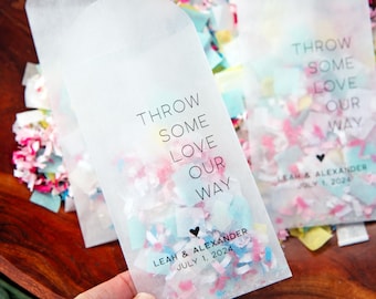 Throw Some Love - Small Glassine Envelopes - DIY Aisle Exit - Personalized with Your Names and Date - 40 bags or more