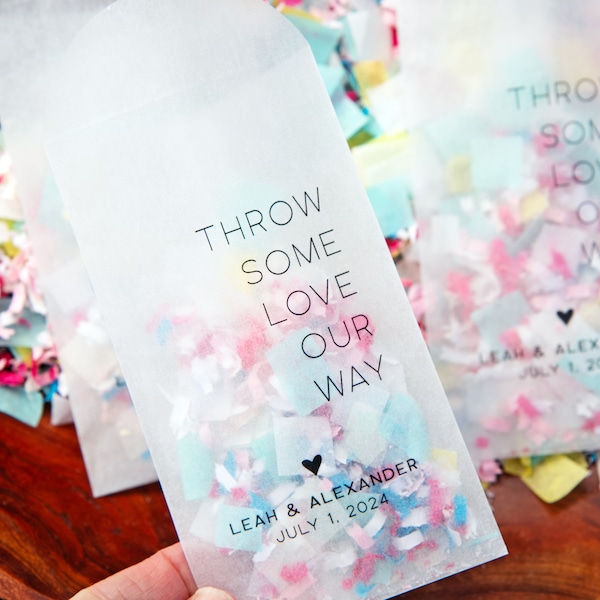 Throw Some Love - Small Glassine Envelopes - DIY Aisle Exit - Personalized with Your Names and Date - 40 bags or more