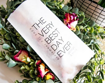 The Very Best Day Ever - Wedding Exit or Favor Bag - Personalized - Pack of 20 Large Size Glassine Bags