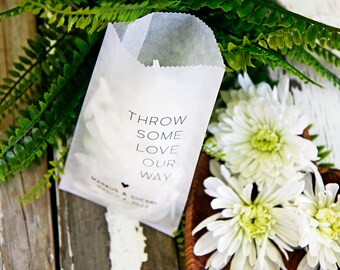 Throw Some Love Our Way - Wedding Exit Personalized Bags - Confetti or Flower toss - Pack of 20 Medium Size Glassine Bags