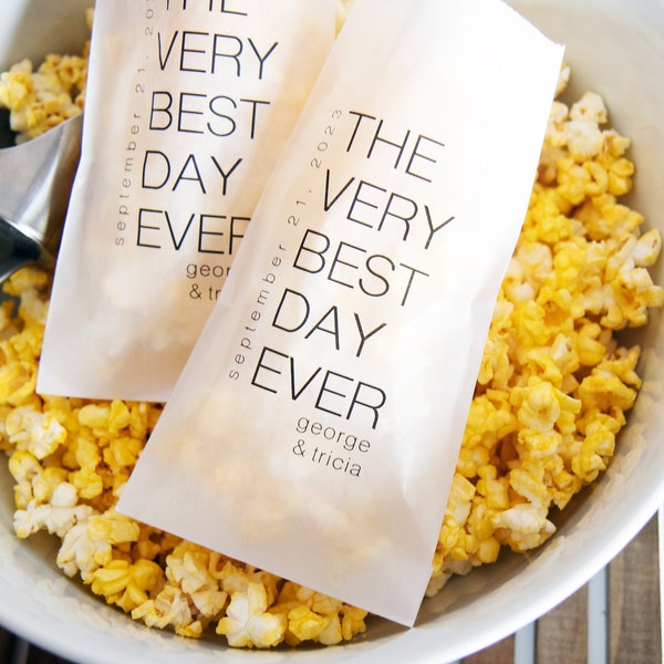 The Very Best Day Ever - Popcorn Bag - Personalized - Pack of 20 Large Size Glassine Bags