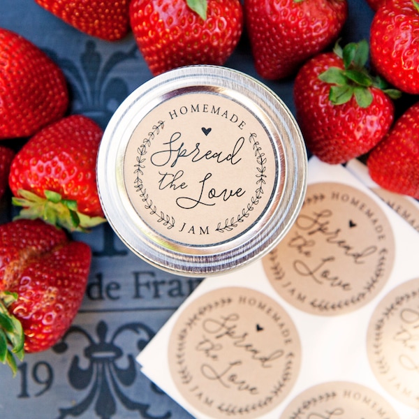 Spread the Love Stickers - Ball Jam Jar Labels - Homemade Jelly Wedding Favors - 20 Labels