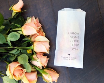 Throw Some Love Our Way - Wedding Exit Personalized Bags - Confetti or Flower toss - Pack of 20 Large Size Glassine Bags