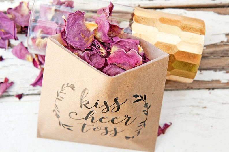 Fill with your own Rose or Flower Petals Kiss Cheer Toss Kraft Paper Favor Bags Wedding Petal Toss Bag 20 pack