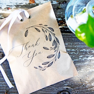Thank You Wreath - Kraft Brown Bags - Wedding, Birthday, Baby, Party Favor Bag - Small Paper gift bags bulk - 24 pack