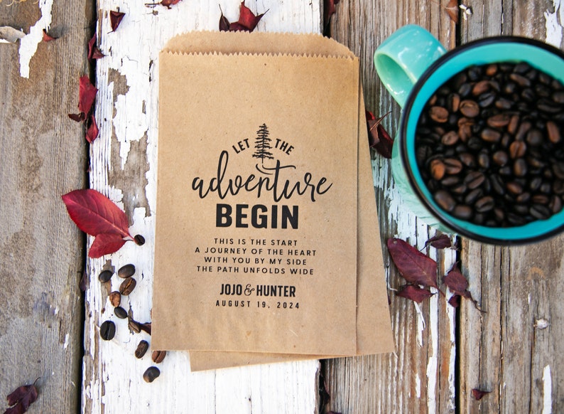 Let the Adventure Begin Wedding Favor Bag Outdoor Lovers 20 Flat Kraft Bags fill not included image 1
