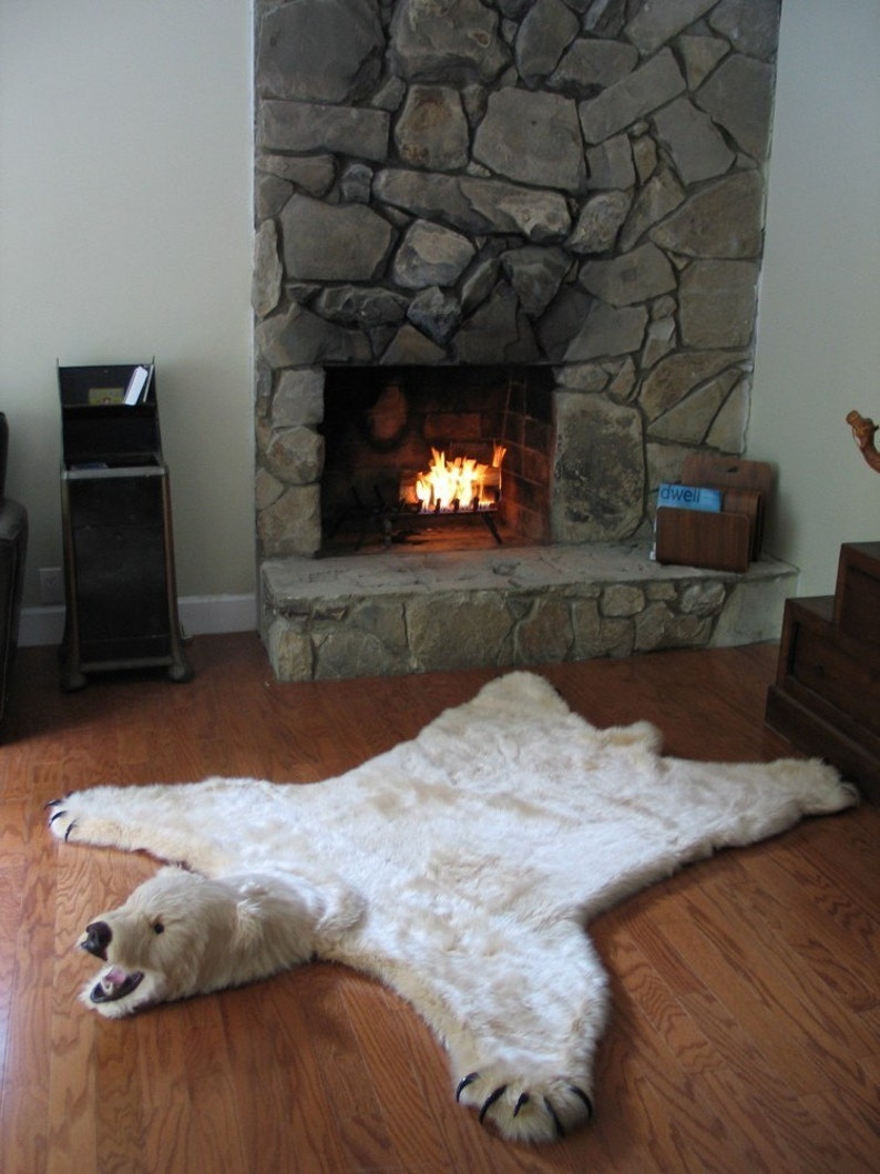 Faux Bear Skin Rug, Bear Skin Rug In Front Of Fireplace. 