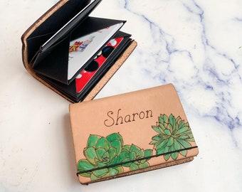 Floral Leather Gift Card Wallet: Personalized Folded Book