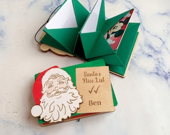 Santa card wallet, Gift card holder for Christmas, Santa nice list, personalized folded paper book, gift for kids, teens, customize