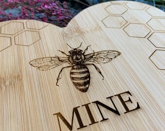 Bee Mine, Heart Shaped Custom Cutting board, Bamboo, gift for her, for wife, proposal gift