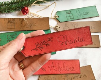 Personalized real leather gift tags | stocking tags | hand dyed