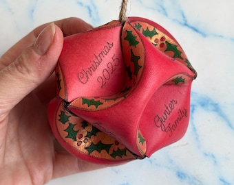 Engraved Leather Ornament, Personalized Family Christmas Keepsake
