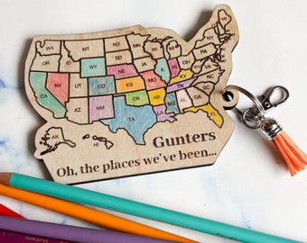 Personalized US States Map Keychain, Graduation Gift, Road Trip Tracker