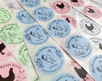Custom 2” Home Grown eggs STICKERS, Hand Gathered, Farm Fresh, egg label, gift for chicken owner, chicken logo