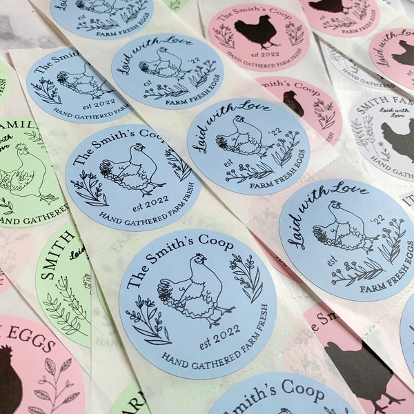 Custom 2” Home Grown eggs STICKERS, Hand Gathered, Farm Fresh, egg label, gift for chicken owner, chicken logo