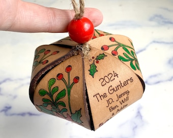 Hand-Painted Leather Poinsettia Ornament: Personalized Christmas Keepsake
