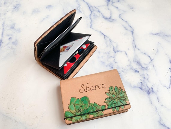 Floral Leather Gift Card Wallet: Personalized Folded Book