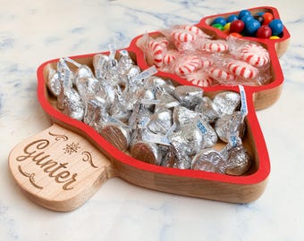 Personalized Christmas Tree Tray: Hand-Painted Maple Holiday Decor