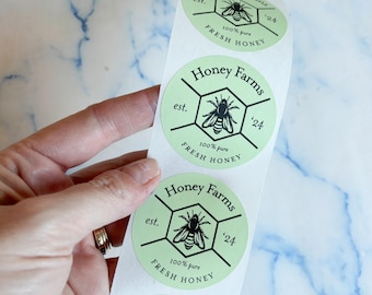 Custom Honey Jar Stickers: Small Business Logo Labels, Bee keeper