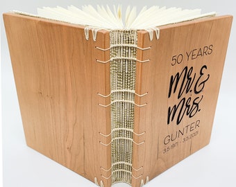 Custom Hand-stitched wood guest book for Instax pictures - Anniversary or Wedding