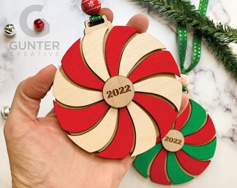 Spinning Peppermint Christmas Ornament, Whimsical Personalized Gift