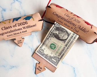 Personalized Graduation Money Pull Out Pouch, creative way to gift cash, class of 2026, gifts under 30