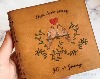 Personalized Leather Journal, Turtle Doves, Anniversary Gift, Our Love Story