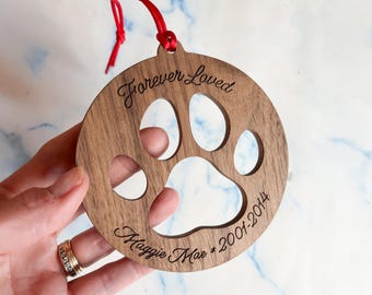 Personalized Pet Memorial Ornament: Solid Walnut Wood, Laser Engraved