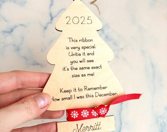Personalized Child Height Christmas Tree Ornament with Ribbon