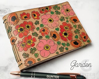 Hand-Painted Leather Journal: Floral Travel Sketchbook