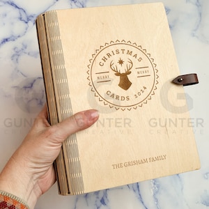 Wood Christmas Card Keeper: Holiday Card Organizer with Envelopes