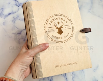 Wood Christmas Card Keeper: Holiday Card Organizer with Envelopes