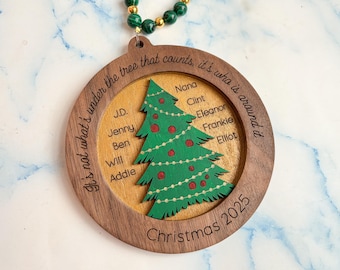 Personalized Family Christmas Ornament: Hand-Painted Walnut Wood Keepsake