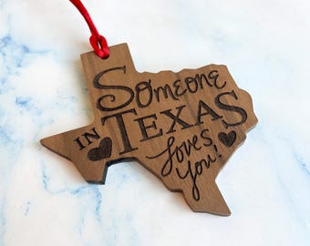 Personalized Texas Ornament: Solid Walnut Wood, Out-of-State Gift