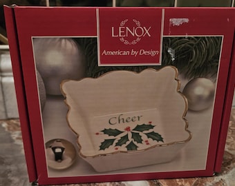 Lenox Holiday Square Fluted Dish featuring the word "Cheer"