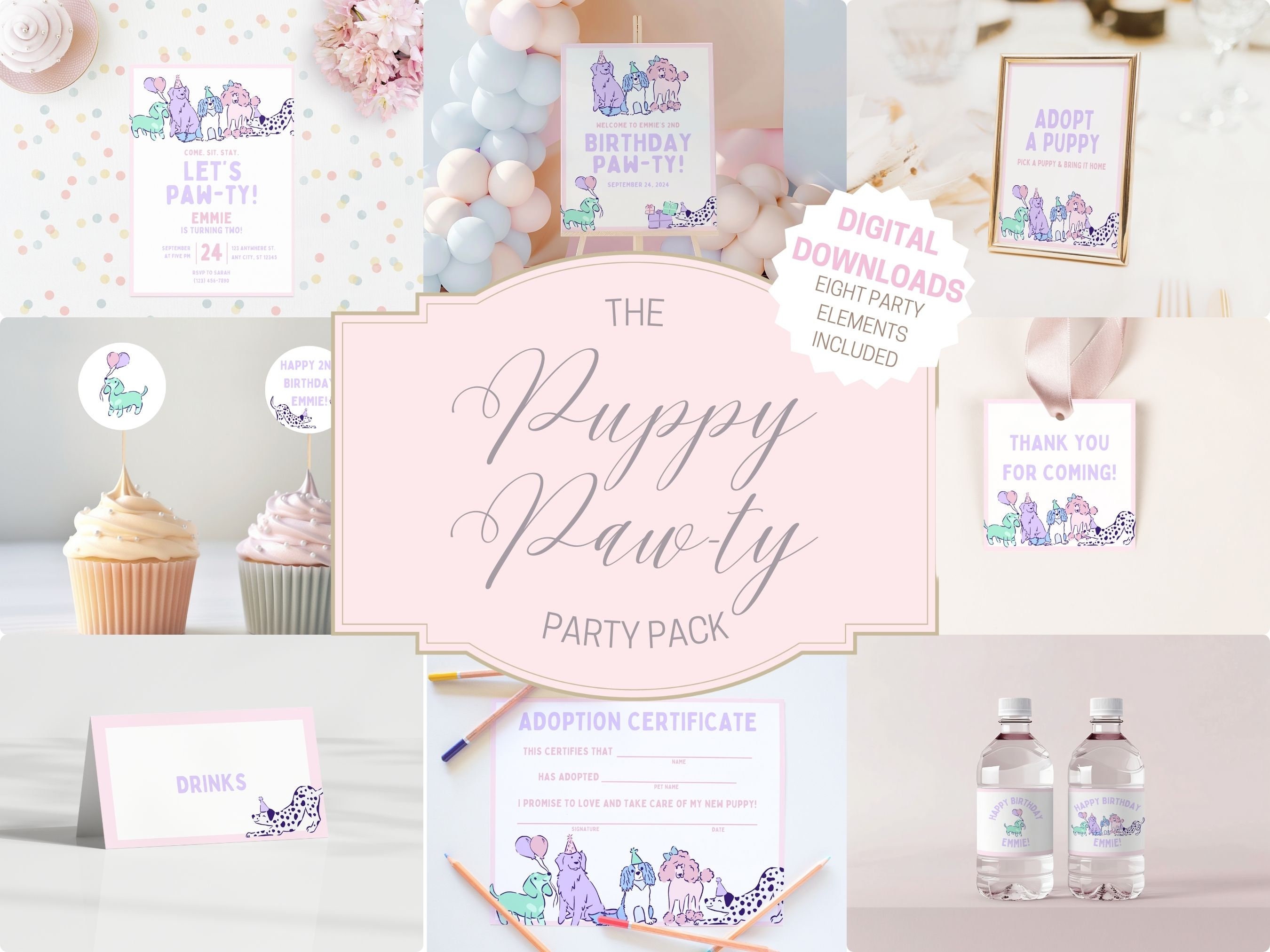 Puppy Paw-ty Birthday Party Bundle, Let's Paw-ty Party Pack, Puppy Party Editable Printable Digital Canva Templates INSTANT DOWNLOAD