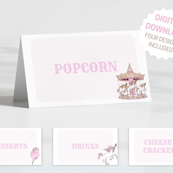 Editable Carousel Carnival Food Tents, Circus Food Labels, Pink Circus Birthday Party Decorations, Printable INSTANT DOWNLOAD