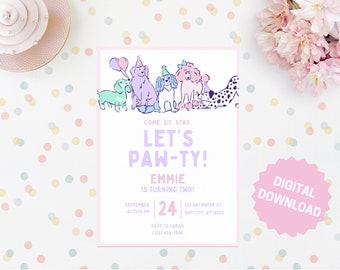 Puppy Pawty Birthday Invitation Let's Pawty Birthday Invite Girls Puppy Party Editable Digital Template INSTANT DOWNLOAD