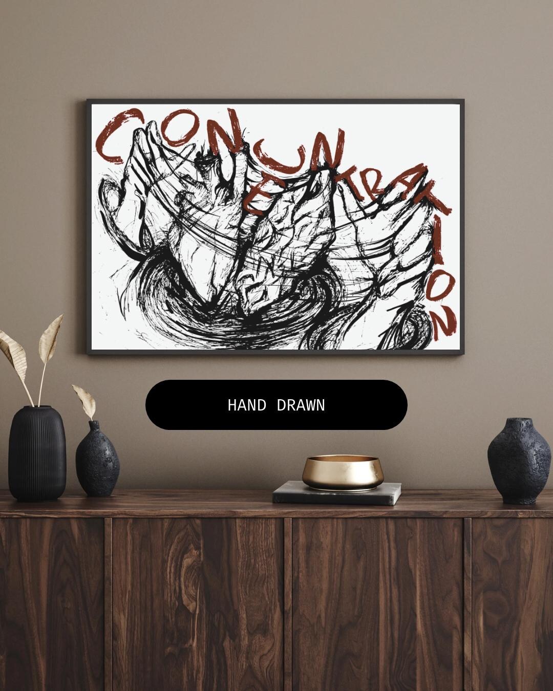 Abstract Hand Drawing Wall Art Print, Expressionist Line Art Poster ...