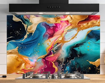 Multicolor Abstract Art Kitchen Backsplash Decor – Colorful Glass Wall Panel