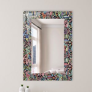 Mirror for Kids, Child Mirror Wall Decor for Bathroom, Kids Mirror with Tempered Glass, Kids Room Mirror,  Colorful Patterned Mirror Art