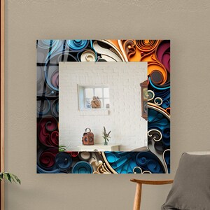 Abstract Ivy Design Printed Mirror Wall Decor, Handmade Glass Mirror Home Decor , Chic Mirror Decor, Round Mirror, Colorful Mirror Decor
