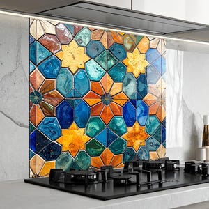 Multicolor Moroccan Mosaic Effect Tempered Glass Kitchen Backsplash – Square Glass Wall Panel