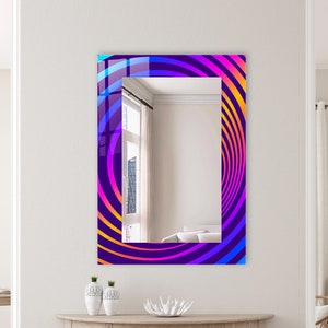 Abstract Colorful Lines Design Printed Mirror Wall Decor, Chic Mirror Decor, Round Mirror, Colorful Mirror Decor, Birthday Gifts For Her