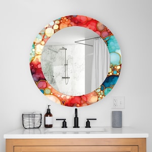 Mirror Glass Decor, Round Mirror Wall Decor, Bubble Theme Wall Art, Home Art Decor, Mirror for Living Room, Bathroom Mirror, New Home Gift